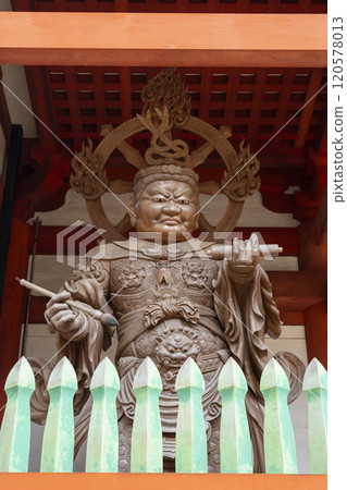 Koyasan Kongobu-ji Temple, Danjo Garan, Four Heavenly Kings statues at the middle gate, Komokuten guarding the west 120578013