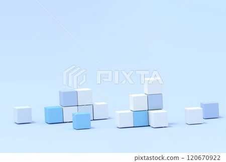 3D staircase made of white and blue blocks background 120670922