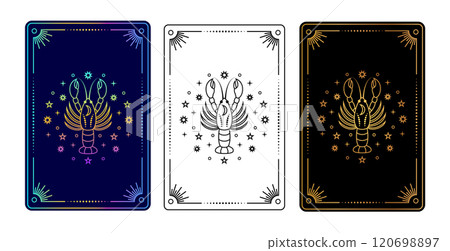 Set of three tarot cards with Cancer zodiac sign  120698897