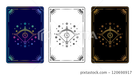 Set of three tarot cards with Sagittarius sign 120698917