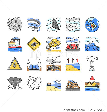 hurricane cyclone storm wind icons set vector 120705502