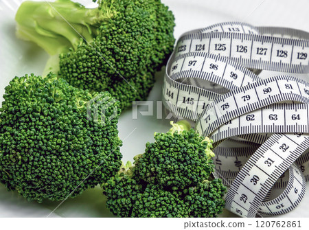 Concept of healthy eating and weight loss. Plate of broccoli. 120762861