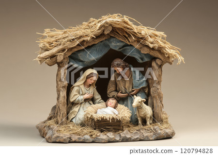 Christmas creche with Joseph Mary and small Jesus 120794828