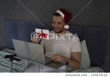 30-year-old man celebrates Christmas and the New Year online with colleagues and friends 120819120