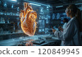 A scientist examines a holographic heart model in a high-tech lab, showcasing advancements in medical technology and research 120849945