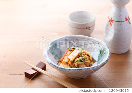 Kimchi served on a small plate 120943015