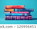 A detailed flat illustration of a stack of textbooks 120956451