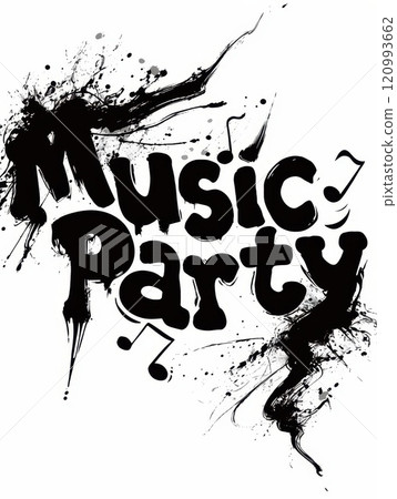 Music Party! graffiti lettering, typography handwriting font, spray wall art text design 120993662