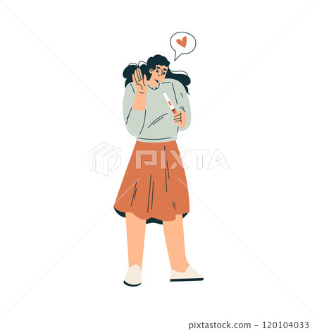 Pregnancy Planning with Young Woman with Test Vector Illustration 120104033