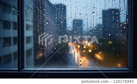 Rain-soaked window 120178993