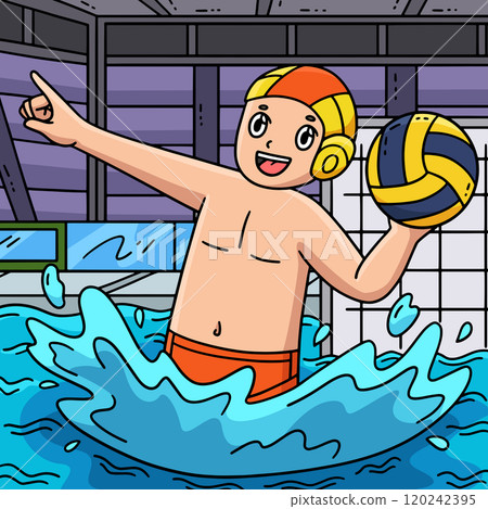 Water Polo Player Ready to Pass the Ball Colored  120242395