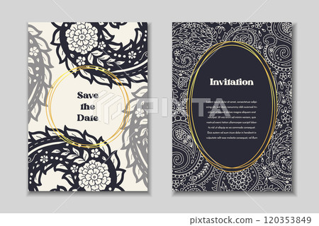 Two greeting cards set with paisley motifs 120353849