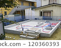 Foundation work for water supply pipes and drainage pipes for the foundation of new houses 120360393