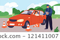 Driving lesson. Practical exercises. Car driver examination. Instructor notes mistakes. Passing exam. Student obtaining license. Automobile parking. Auto course. Garish vector concept 121411007