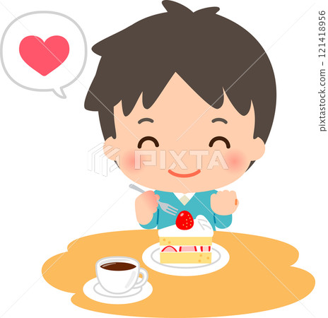 Smiling man eating cake 121418956