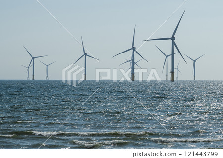 View of the Offshore wind power systems off the western coast of Taiwan. 121443799