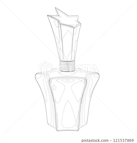 Perfume bottle outline from black lines isolated on white background. Vector illustration. 121537869