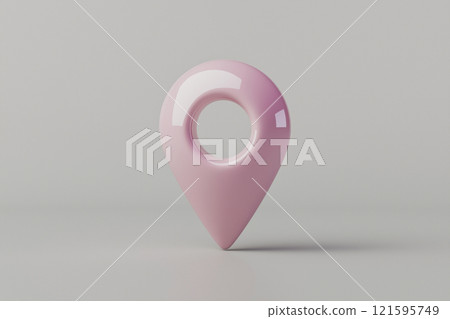 3D location pin on neutral background. Location point marker or navigation pin icon sign. Gps, navigation symbol, destination pointer marker, route sign, delivery address target. 121595749