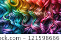 Background of curly rainbow color hair. 121598666