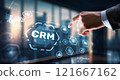 CRM Customer Relationship Management. Businessman clicks. Business Internet Technology Concept 121667162