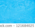 Serene blue water surface with gentle ripples and a soft sun glow 121684025