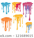 Vector set of colorful paint drops with flowing down drops in cartoon style isolated from background. Color collection of dye 121689015