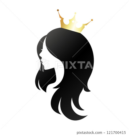 Silhouette of a girl with hairstyle and gold crown 121700415