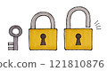 Padlock and key (locking and unlocking) 121810876