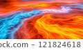 Abstract background with flowing lines in orange, red and blue colors 121824618