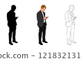 three Style Image of a businessman, silhouette, color, outline stock using a smartphone. concept He using his phone to communicate, check personal messages or surf the internet 121832131