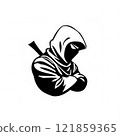 Hooded Ninja Warrior Illustration with Crossed Arms and Sword 121859365