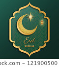 Eid Mubarak background with geometric pattern and crescent moon. Islamic backgrounds for posters, banners, greeting cards and more. Simple and luxury feeling. 121900500