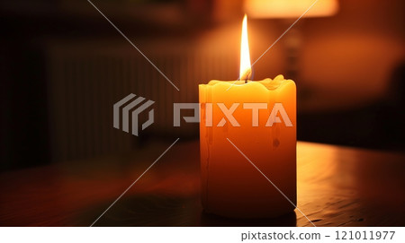 A candle burns brightly, symbolizing hope and remembrance, its glow a beacon in the darkness. 121011977