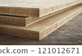 A cross-sectional view of MDF shows a dense core and precise edges, ideal for fine woodworking. 121012671