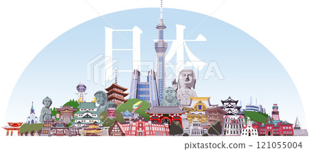 Collection of Japanese tourist spot illustrations Japan 121055004