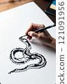 2025, agricultural new year, snake year model, 12th birthday snake ink brush style background 121091956