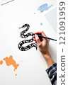 2025, agricultural new year, snake year model, 12th birthday snake ink brush style background 121091959