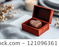 Luxurious heart shaped chocolate in a red box 121096361