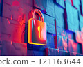 Neon light lock on colorful abstract digital background 121163644