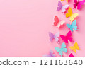 Colorful paper cut butterflies on pastel pink background 121163640