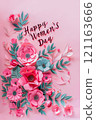 Papercut flowers on pastel background  121163666