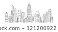 Hand drawn city skyline, Skyline showing several prominent buildings and hotels line vector 121200922