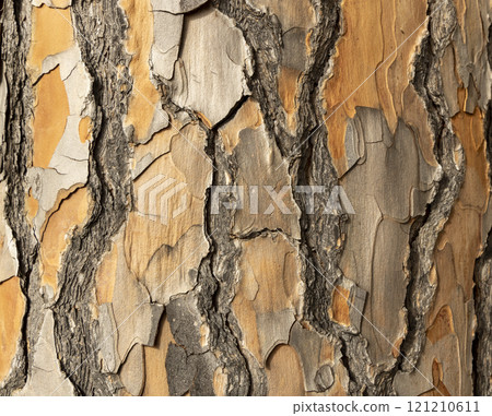 Maritime Pine, Pinus pinaster trunk symbol. Texture made of maritime pine tree bark. Beautiful Maritime Pine, Pinus pinaster trunk background. Conceptual image. Peaceful nature. 121210611