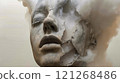 A close up of a sculpture of a woman's face with smoke coming out of it 121268486