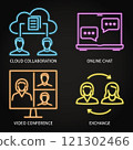 Remote teamwork neon icon set 121302466