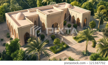 Exterior of a large Middle Eastern Arab mansion 121387702