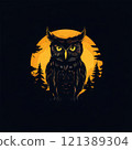 the AI Image Generator, Majestic Owl Over Orange Moonlit Sky in Silhouette 121389304