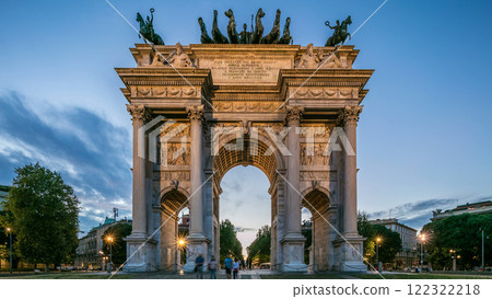 Arch of Peace in Simplon Square day to night timelapse. It is a neoclassical triumph arch 122322218