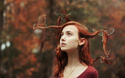 Redhead Girl Birds Art Photo