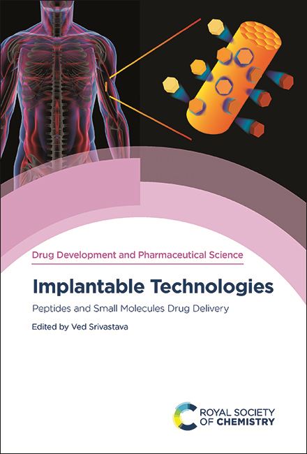 Implantable technologies book cover, peptides and small molecules drug discovery